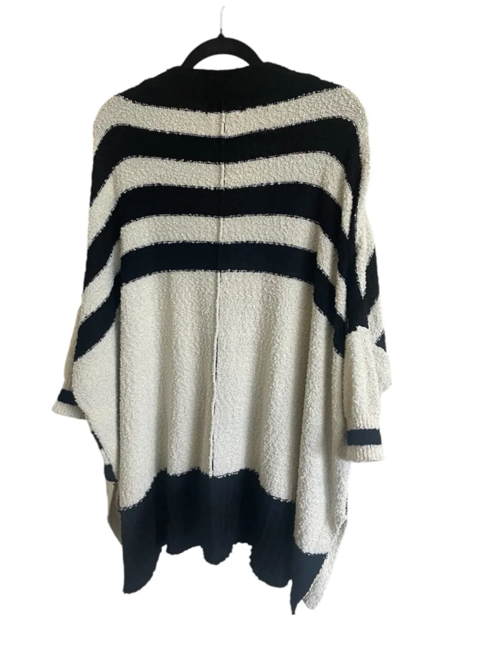 First Love By Lovelyn Cozy Black & Cream Striped Open-Front Oversized Cardigan - Picture 4 of 7